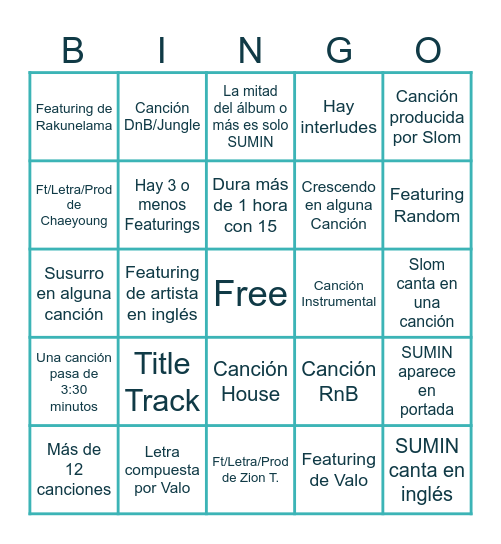 SUMIN - dinnermode Bingo Card