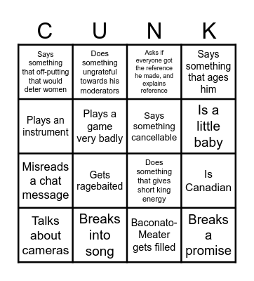 Cunk Bingo Card