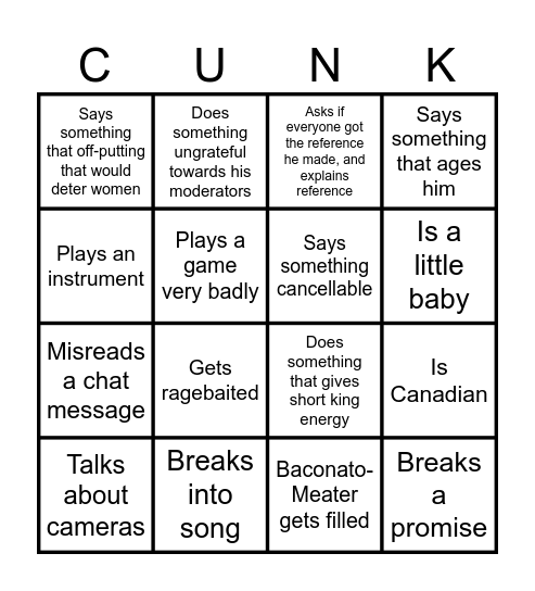 Cunk Bingo Card