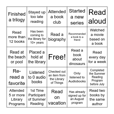 2026 Adult Summer Reading Program BINGO Card