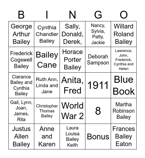 Bailey Bingo Card