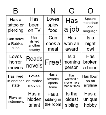 Get to Know You BINGO Card