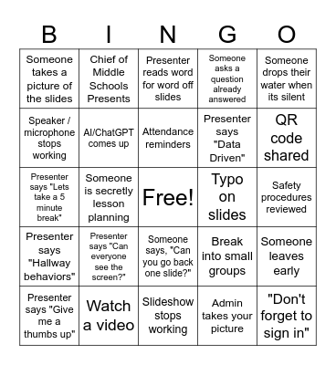 Staff PD Bingo Card