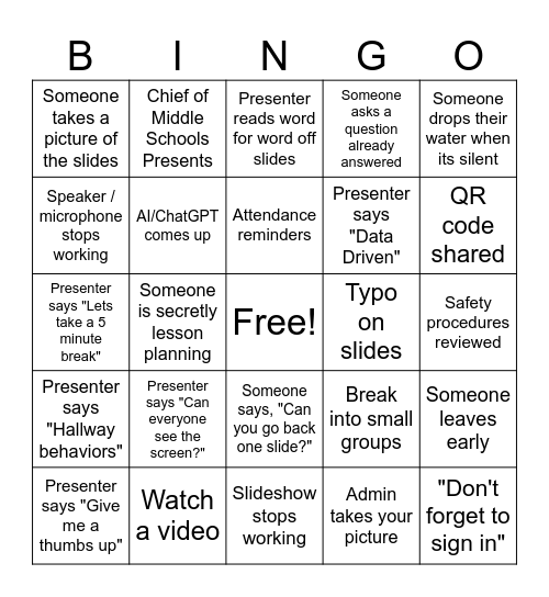 Staff PD Bingo Card