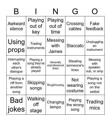 JBL Band Bullshit Bungo Bingo Card