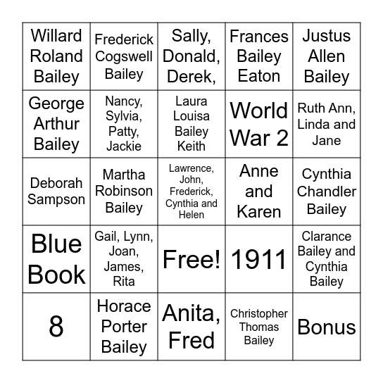 Bailey Bingo Card