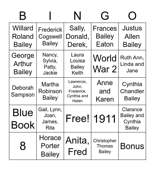 Bailey Bingo Card