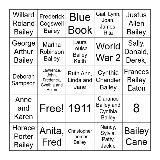 Bailey Bingo Card
