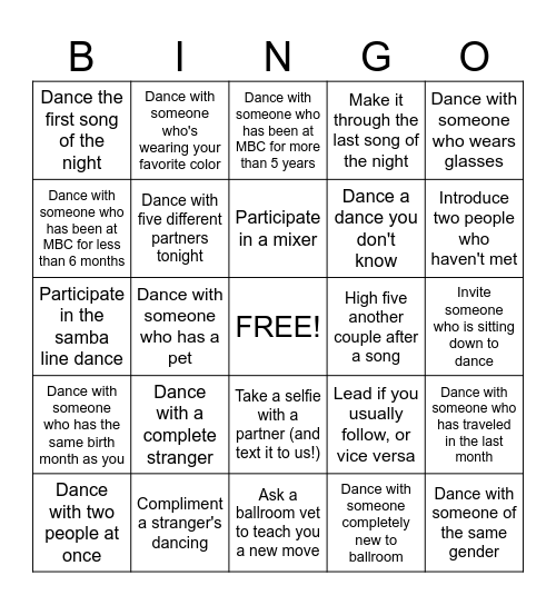 Ballroom Bingo! Bingo Card