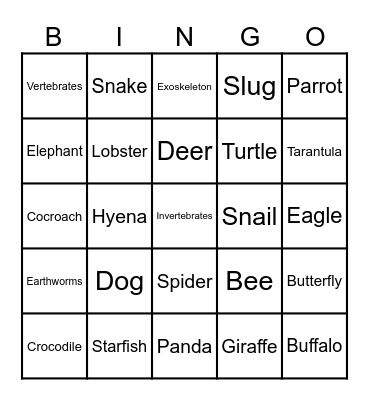 Animals and Skeletons Bingo Card