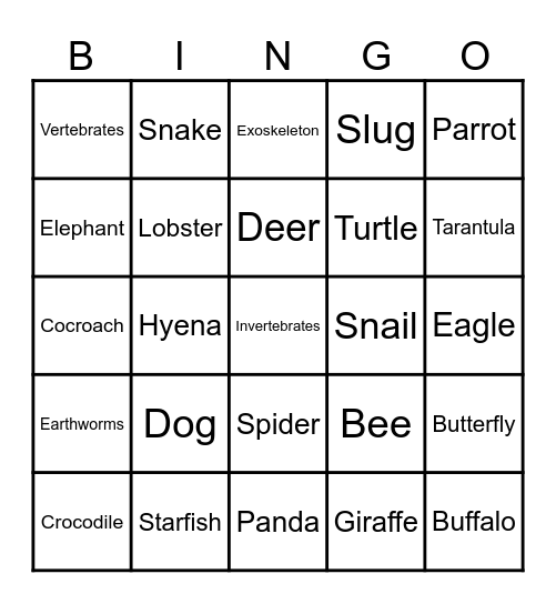 Animals and Skeletons Bingo Card