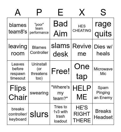 Apex Crashouts (ft. unc's) Bingo Card