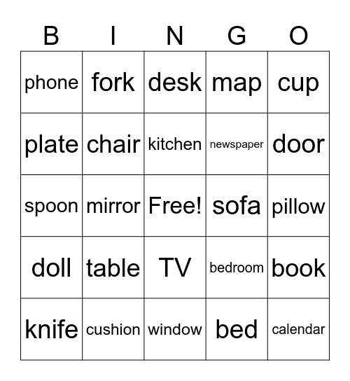 Household Items Bingo Card