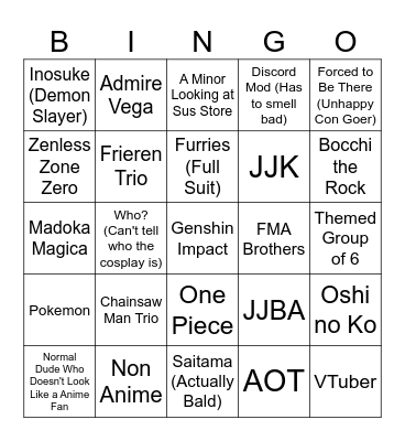 Otakon 2026 Bingo Card
