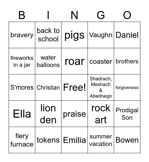 Grandma Camp Bingo Card