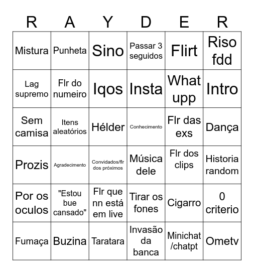 Bingo RAYDERRR Bingo Card