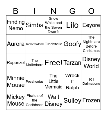 Disney Bingo Card