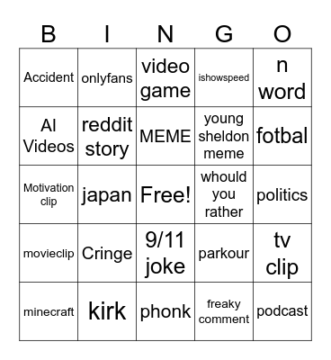 Instagram reels bingo Card