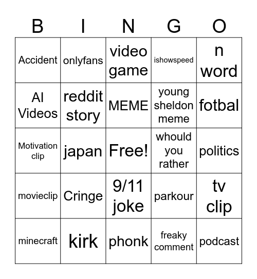 Instagram reels bingo Card