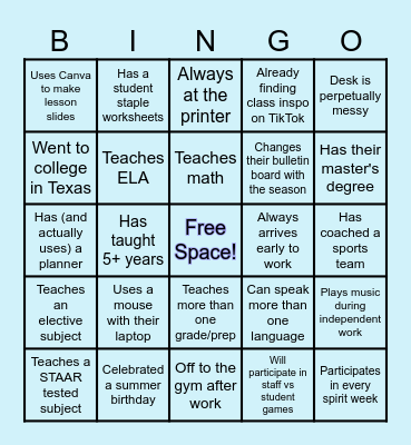 FIND THE COWORKER BINGO Card