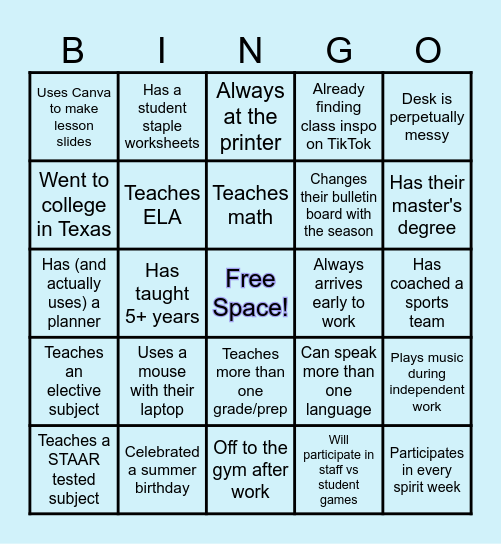FIND THE COWORKER BINGO Card