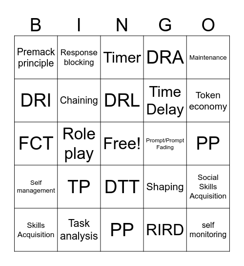 ABA Techniques Bingo Card