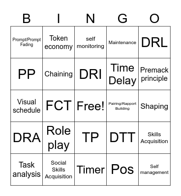 ABA Techniques Bingo Card