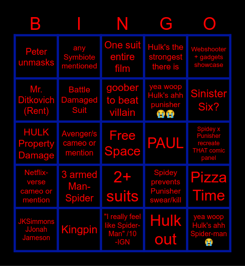Spider-Man: Brand New Day Bingo Card