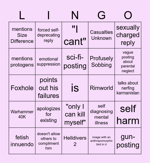 particular individual Bingo Card