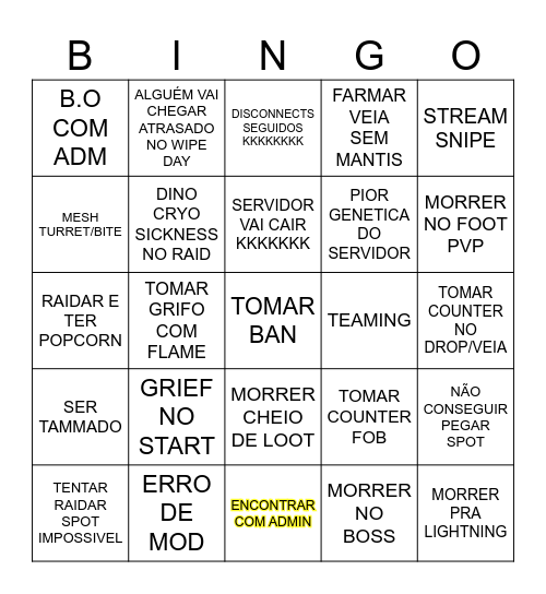 O QUE VAI ACONTECER COM NÓS NESSE WIPE Bingo Card