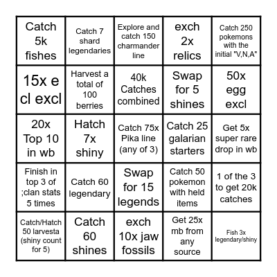VNA Team Wars Bingo Card