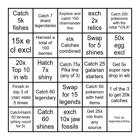 VNA Team Wars Bingo Card