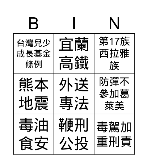 202公民咖啡館 Bingo Card