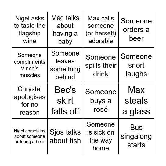 ASC Winery Excursion Bingo Card