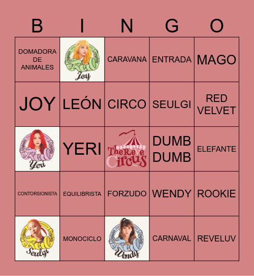 The Reve Circus Bingo Card