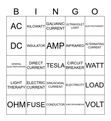 ELECTRICITY BINGO Card