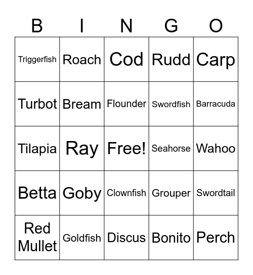 Fish Bingo Card