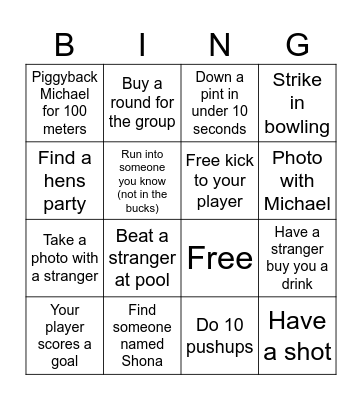 Michael's Bucks Bingo Card