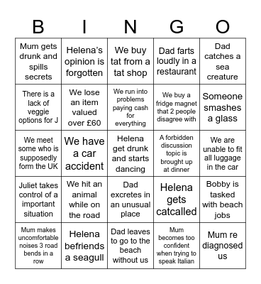 Family Holiday Bingo Card
