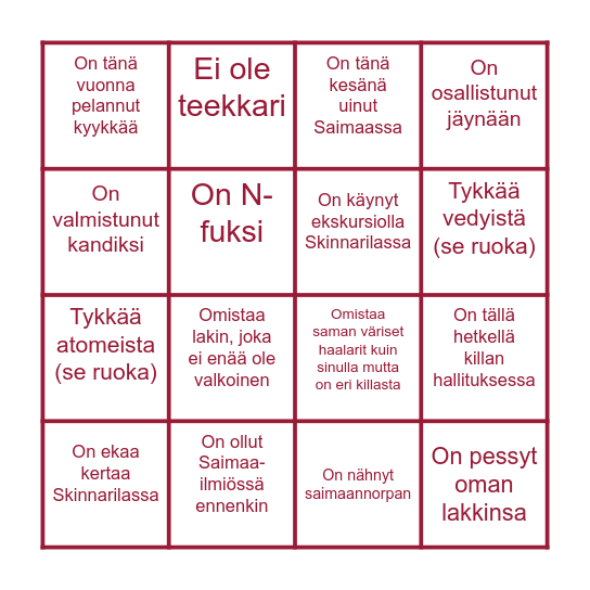 Saimaa-ilmiö - Kerää nimiä ja tutustu! Bingo Card