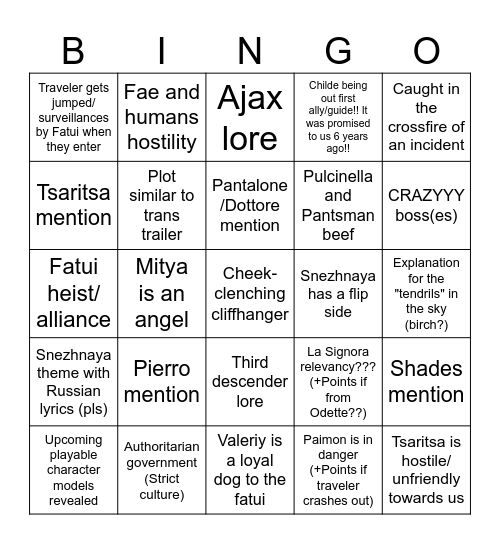 Genshin 7.0 AQ Bingo Card