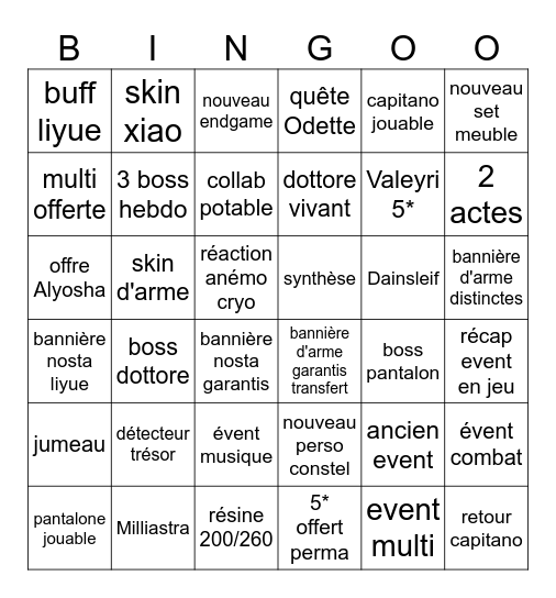 7.X Bingo Card
