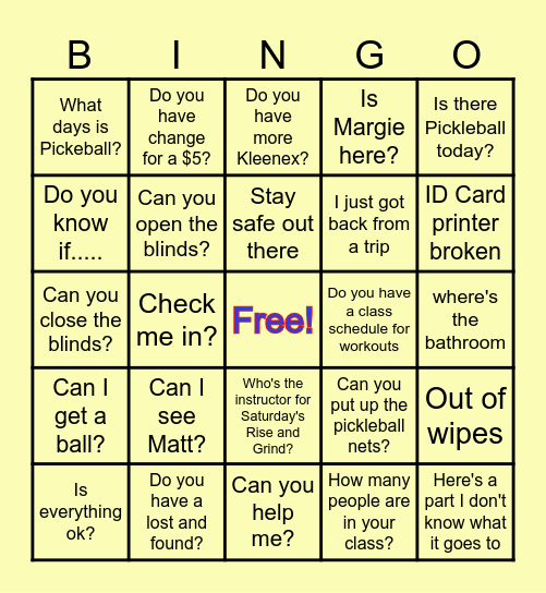 Random Rec Oddities Bingo Card