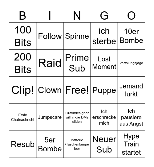 Streami Horror Bingo Card
