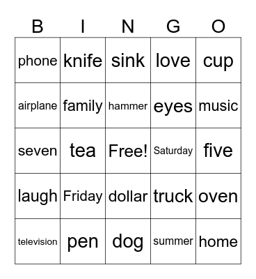 Aphasia Group Bingo Card