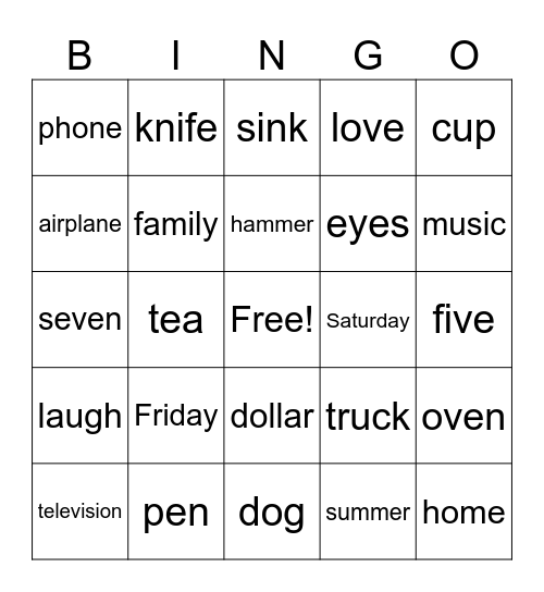 Aphasia Group Bingo Card
