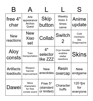 Snez Livestream Bingo Card
