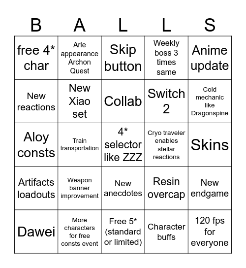 Snez Livestream Bingo Card
