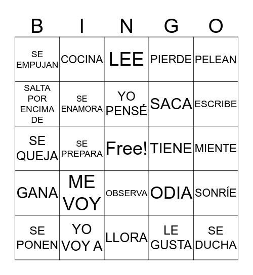 BINGO en ESPAÑOL Bingo Card