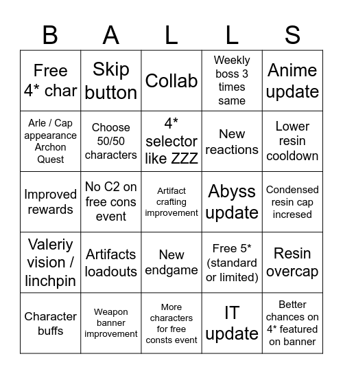 Snez Livestream Bingo Card